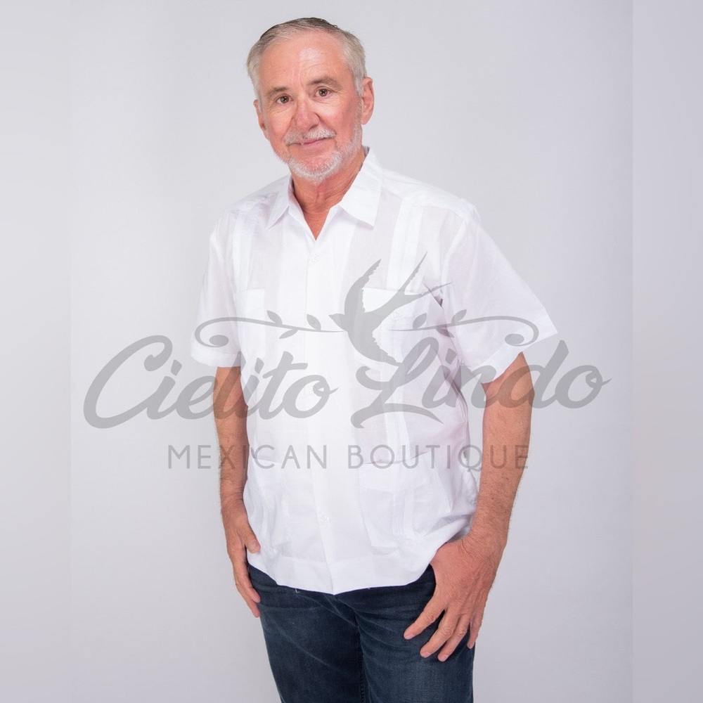 Men's Guayabera 4 Pockets White Short Sleeve